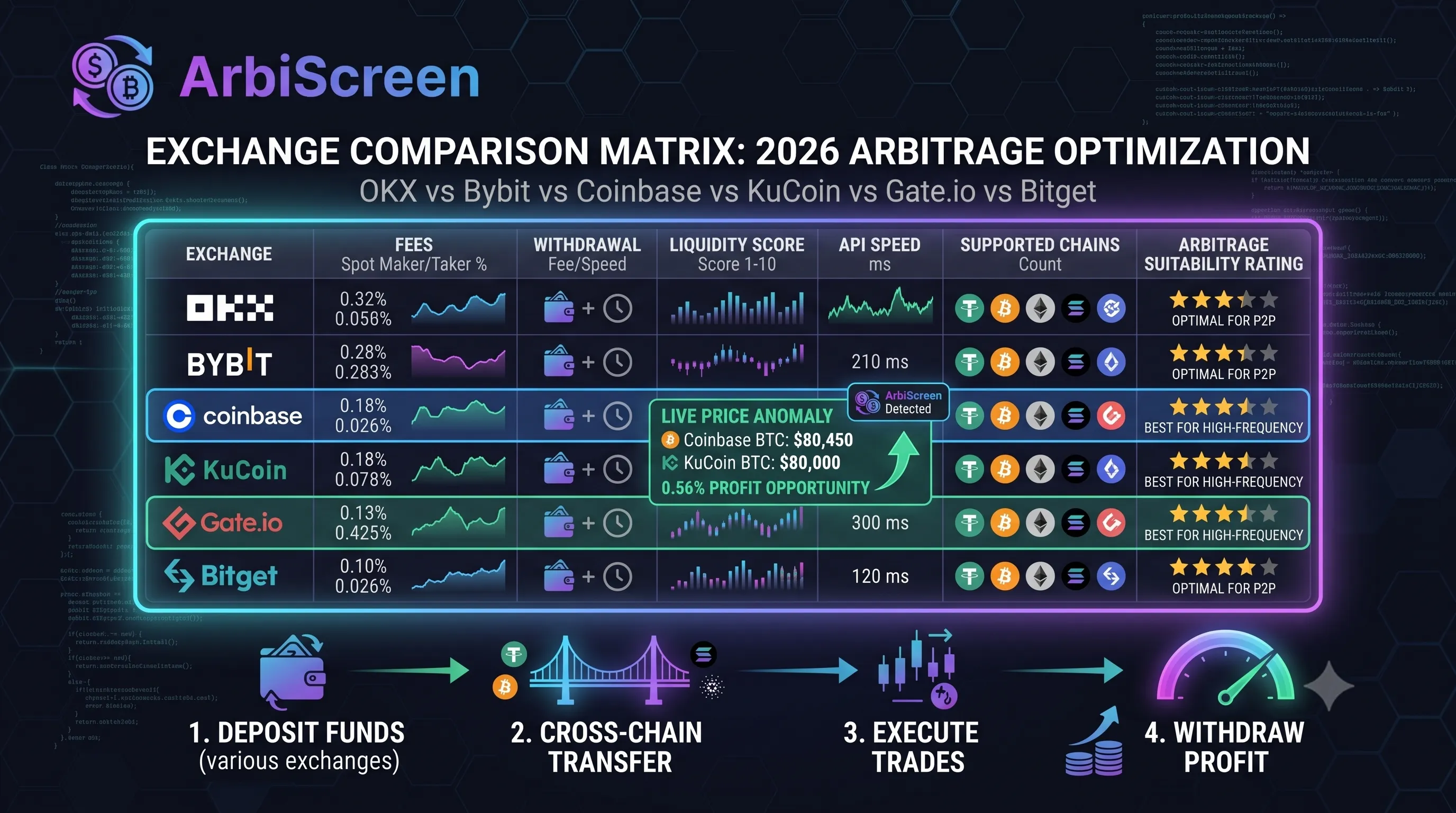 OKX vs Bybit vs Coinbase vs KuCoin vs Gate.io vs Bitget: 2026 Comparison for Arbitrage